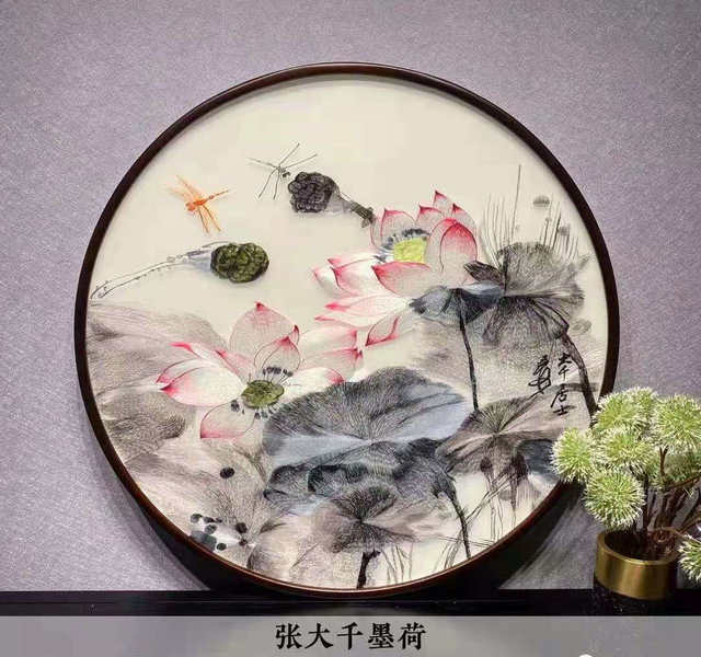 Suzhou embroidery ໄດ້ຕະຫຼອດກອບສໍາເລັດຮູບສີຕົກແຕ່ງທາງເຂົ້າຮ້ານອາຫານ hanging painting Su embroidery lotus ຫ້ອງຮັບແຂກ bedside