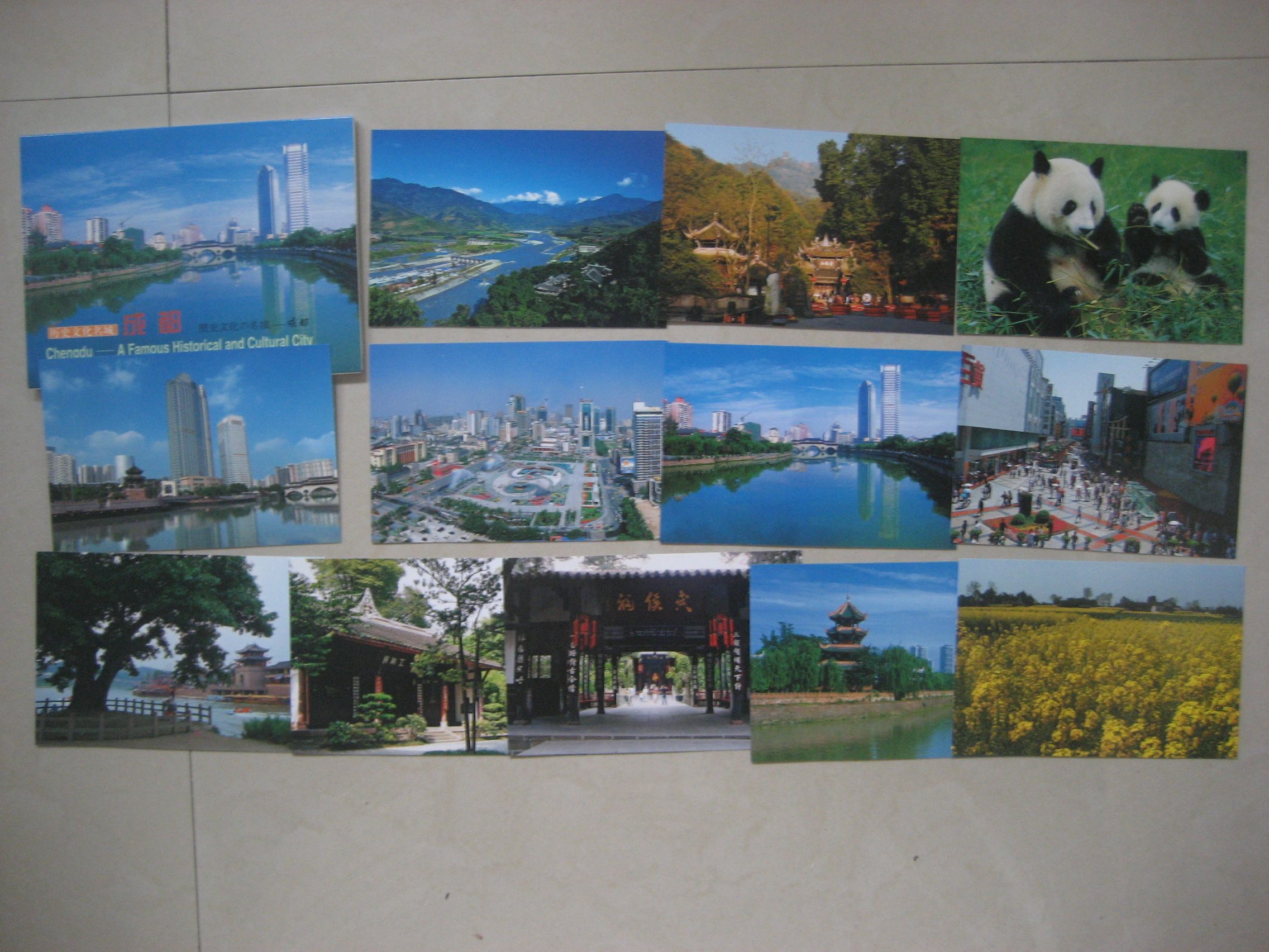 2012 Sichuan Post - Postcard 12 All Dujiangyan Qingcheng Mountain Chunxi Road Panda