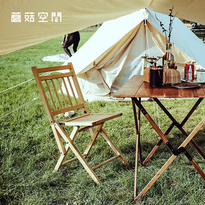 Retro solid wood back chair outdoor camping portable folding chair household folding dining table and chair meeting training office chair