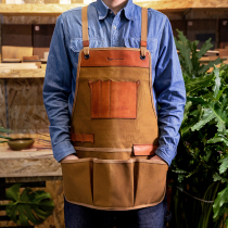 Kinoco outdoor复古工装真皮牛皮帆布工匠围裙定制匠人工作服纯色