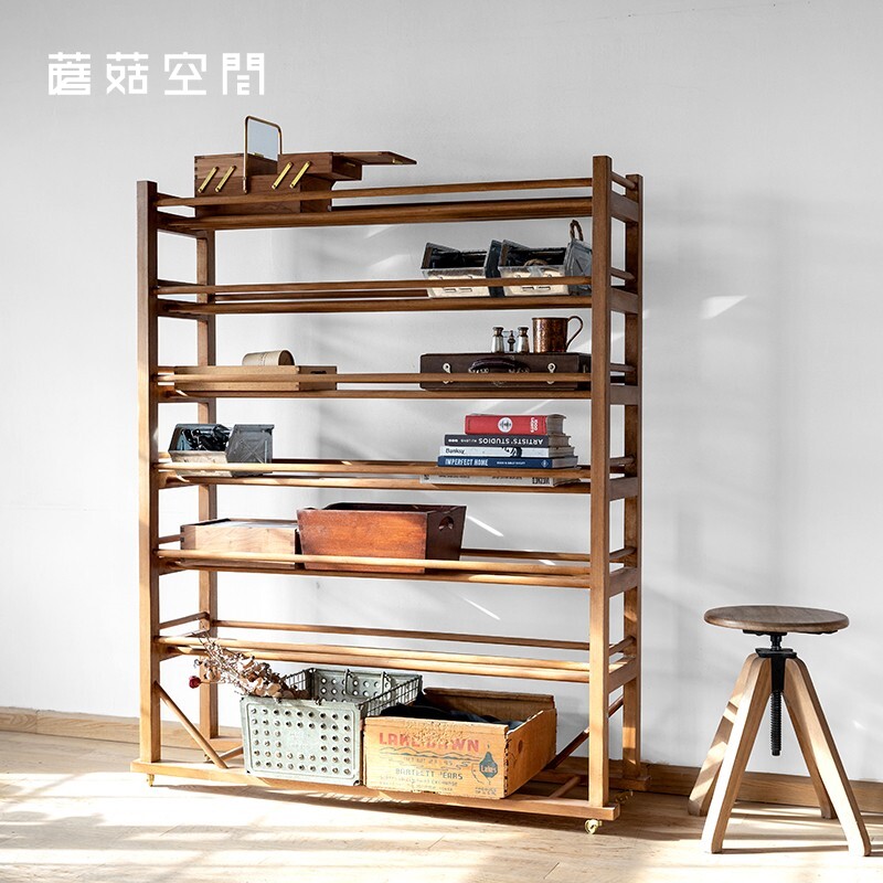 Mushroom space wooden stick combination rack mobile floor display rack clothing store women's clothes hanger multi-layer shelf