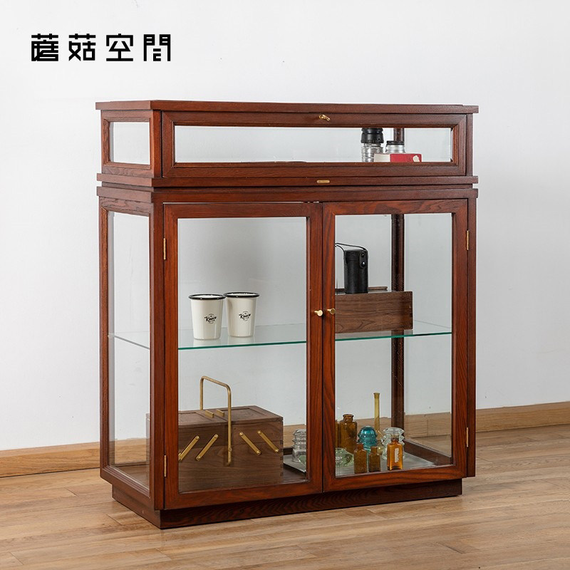 Fraxinus solid wood mortise and tenon American retro glass cabinet, dining cabinet, jewelry cabinet, museum showcase