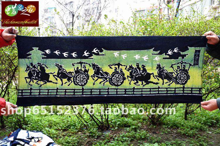 Wax dyeing and painting Guizhou Miao Artisanal Batik of the National Specialty Wax Dyeing and Decorative Wall-mounted car Horse War 120 * 40