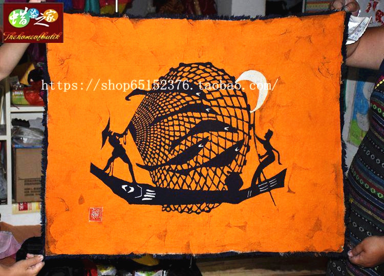 Preferential special price wax dyeing and painting Miao Wax Dyeing National features Decoration Wall-mounted Fishing Songs 83 * 60CM