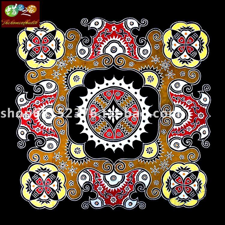 Batik tablecloth Guizhou Miao batik painting decorative wall hanging small tablecloth colored bird bat figure 93*93