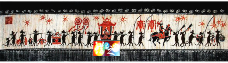 Batik painting Guizhou Miao handmade batik ethnic characteristic batik decorative wall hanging mouse wife 160*40