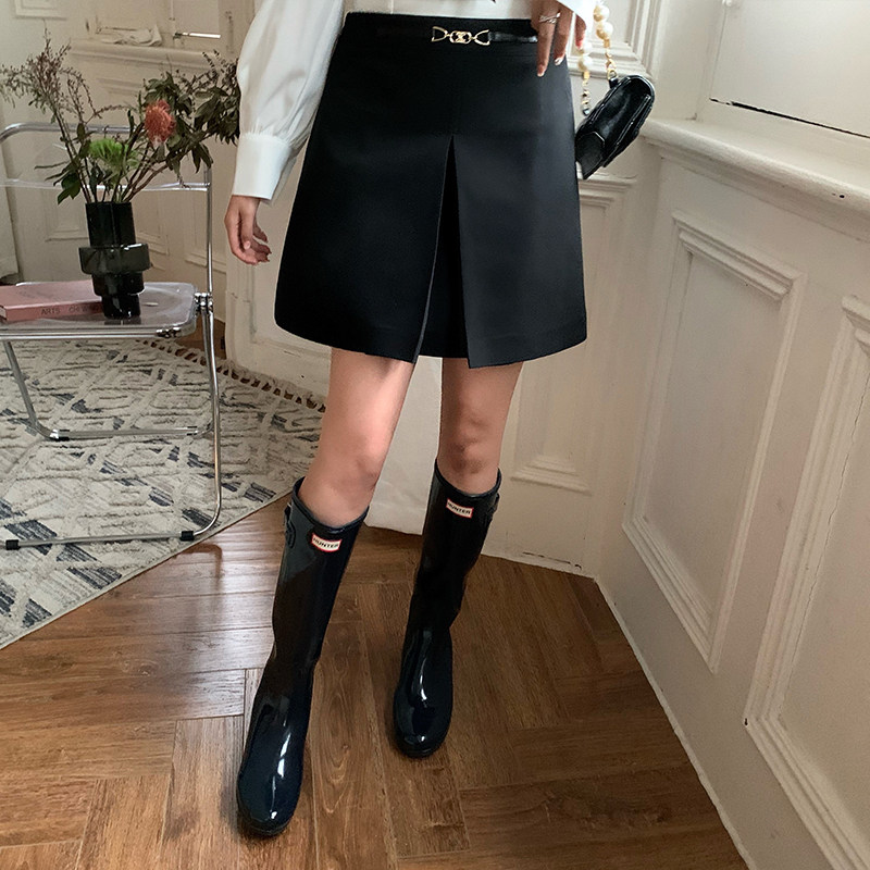 NORA (Limited Time Discount) Black Skirt Women's 2022 Spring Fashion Retro Leisure High Waist A- Skirt