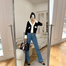 NORA side split jeans womens winter 2021 temperament high waist thin wide legs mop the floor slightly split pants