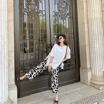 NORA Printed Wide Leg Pants Women 2021 Autumn and Winter Black and White Floral Small Loose Casual Ninth Straight Cotton Pants