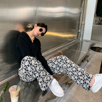NORA vintage printed wide leg pants womens spring and autumn 2021 New High waist slim versatile simple loose casual pants
