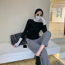 NORA homemade black sweater womens 2021 early Autumn New wear tight wool interior high collar pullover top