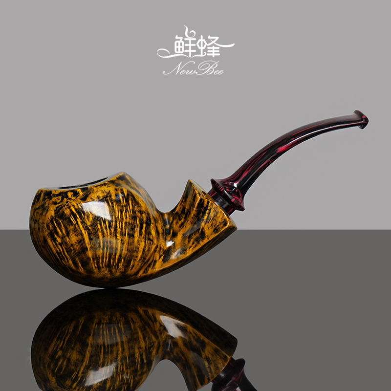 Newbee Fresh Beechwood Pipe Handmade Solid Wood Pufferfish Double-Sided Drum Pipe Old-Fashioned Traditional Men's Filter Smoking Set Newbee Fresh Beechwood Pipe Handmade Solid Wood Pufferfish Double-Sided Drum Pipe Old-Fashioned Traditional Men's Filter Smoking Set