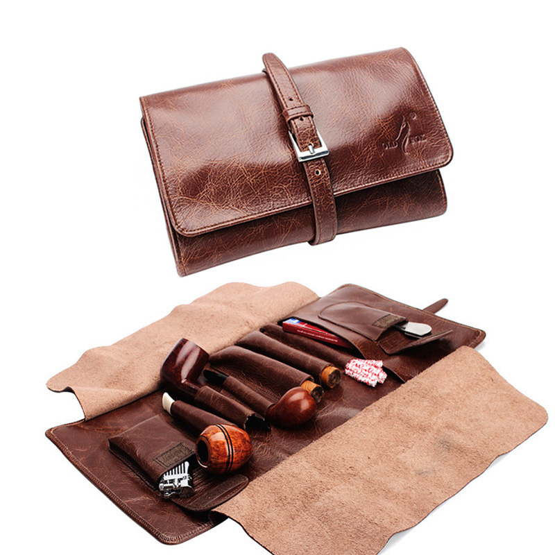 OLDFOX genuine leather tobacco bucket bag men's retro versatile portable containing hand rolls Tobacco Cigar Cigar Tool Bag Accessories