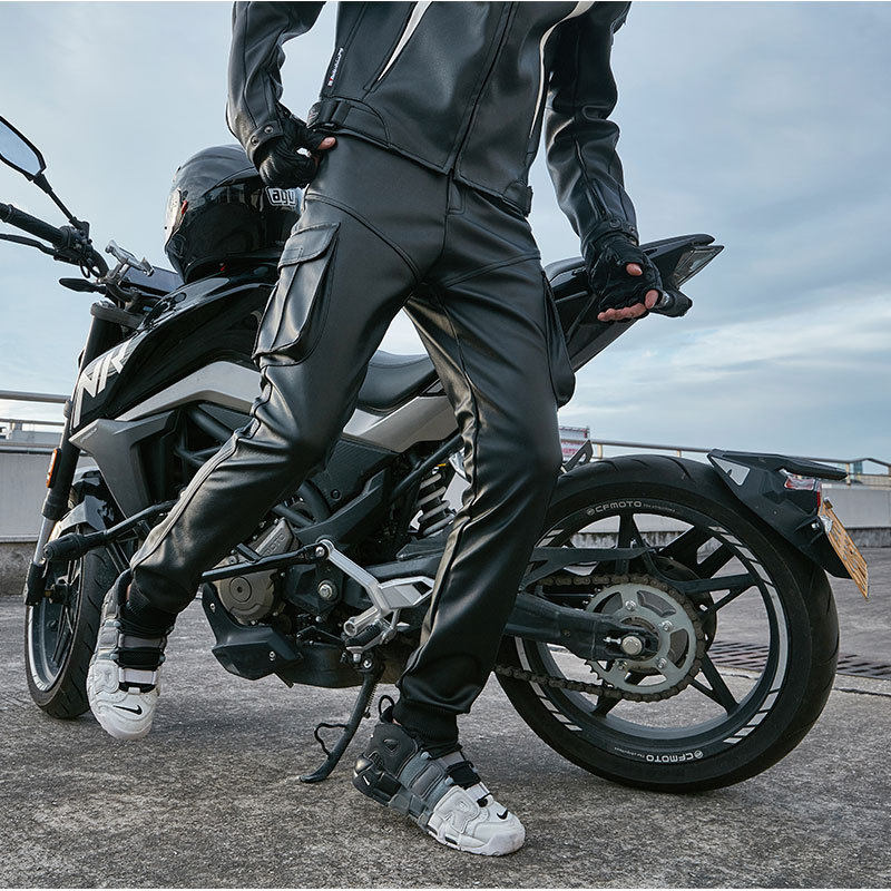 Seilin 2021 new locomotive leather pants men's business casual locomotive loose riding tooling long pants bunches of pure color