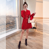 Suit top red 2021 new fashion trend womens autumn clothing long early autumn temperament suit jacket