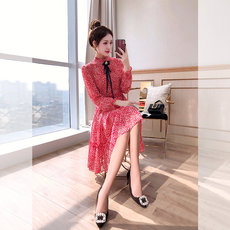 Skirt Fairy Super Fairy Forest Autumn Dress 2023 New Women's Wear Ladies Long-sleeved Floral Chiffon Red Dress