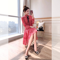 Skirt Fairy Super Xiansen autumn dress 2021 new womens ladies long sleeve floral chiffon red dress