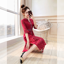 Dress skirt usually wear red autumn 2021 New eroded young cheongsam modified version dress