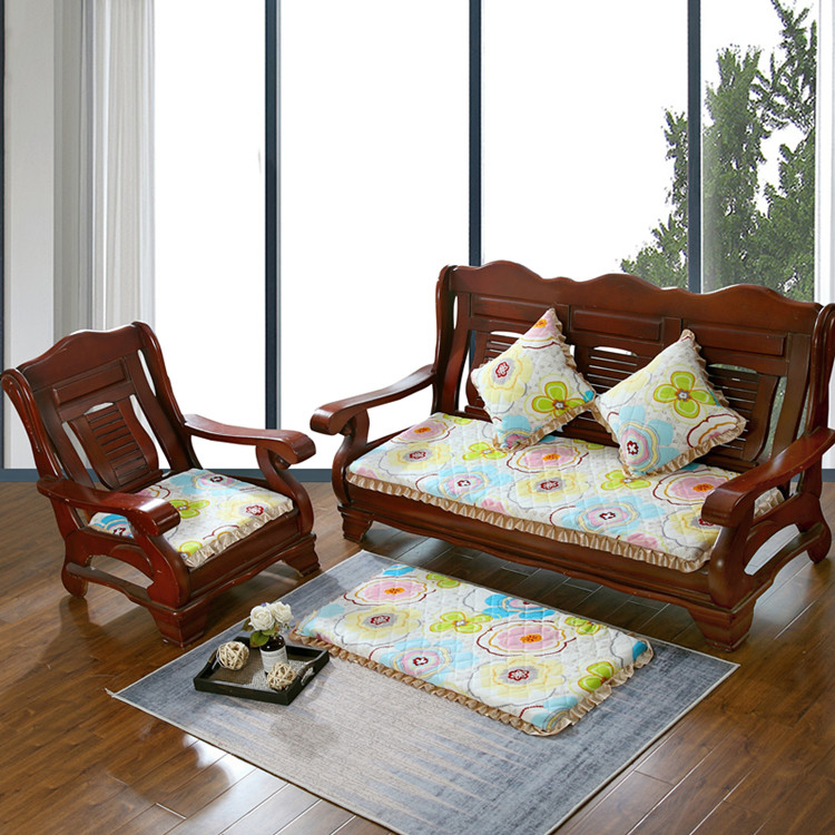 Mùa đông màu đỏ rắn sofa đệm với tựa lưng Ghế ngồi bằng gỗ Xiêm ba chỗ đệm đệm phổ quát bộ thảm lót ghế gỗ