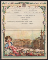 Belgian newspaper 1947 girl holding roses Baroque building square parasol painting