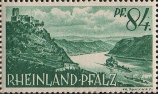 Germany's Rhineland-Palatinate stamp 1947 The Danube Castle architectural scenery has a yellow spot