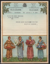 Belgian telegraph newspaper barefoot girl in skirt holding various flowers rattan basket 4