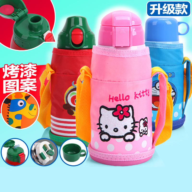 Child insulation pot with straw baby portable stainless steel cartoon cup leakage proof for boys and girls