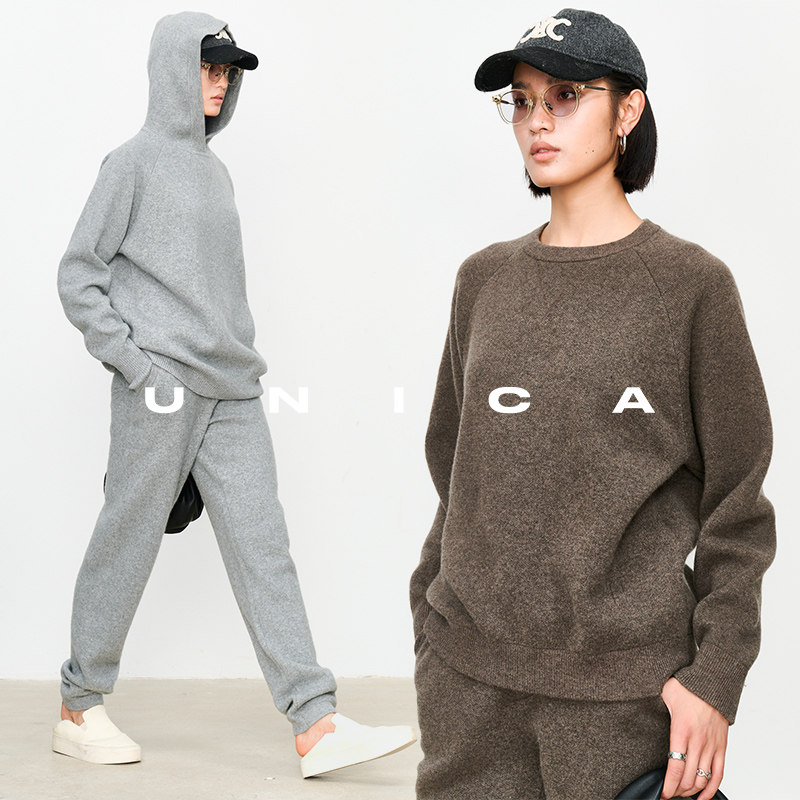 UNICA quietly extravagant sports_ one over winter thickened Conseini 100 cashmere knitted sweater suit-Taobao
