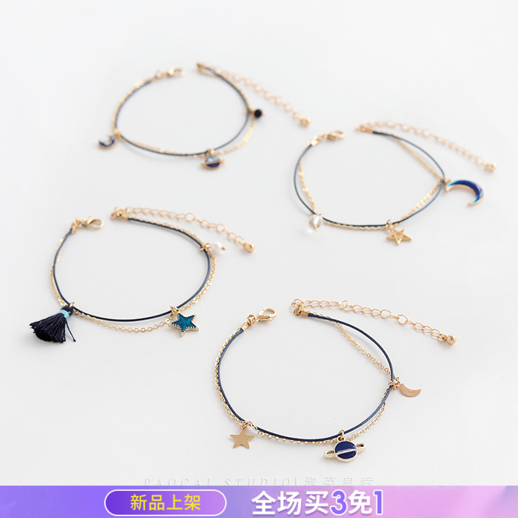 My universe starry Sky original hand woven anklet bracelet Female personality simple Korean version wild student jewelry