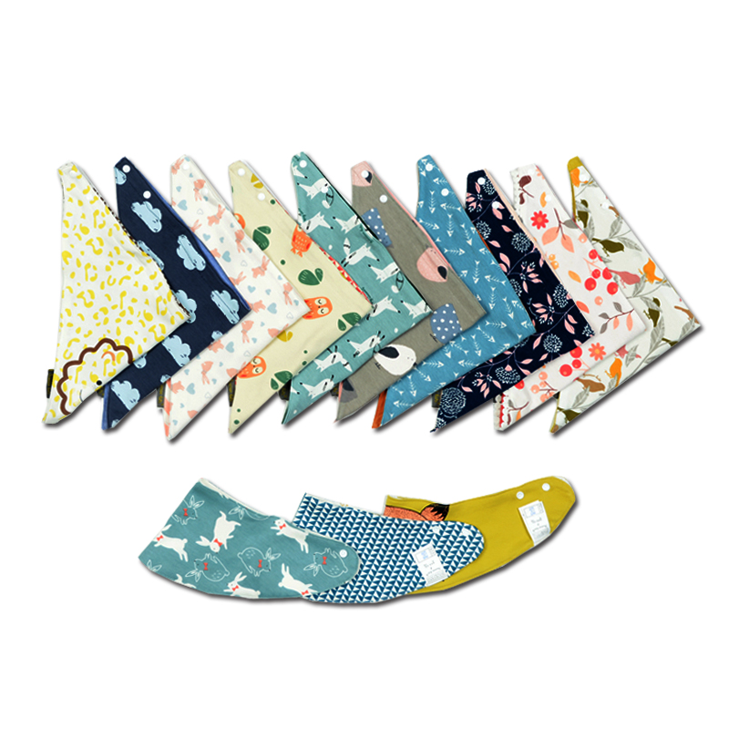 2 pieces of baby pure cotton towel with baby triangle adjustable printing double - button mouth round