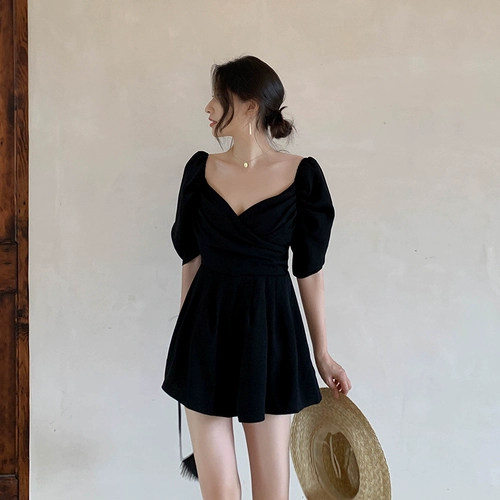 Ретро летний комбинезон, 2023, французский ретро стиль, по фигуре, рукава фонарики