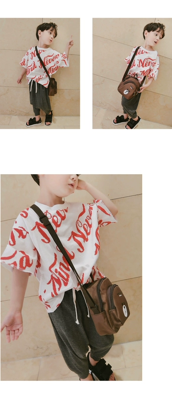 Chao Ma Feifei Double Eleven Activity Summer New Boy Bảng chữ cái Graffiti Áo thun ngắn tay