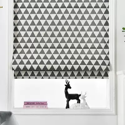 Triangle pattern ins Nordic simple light luxury Roman curtain lifting roller curtain pull up study bedroom window living room