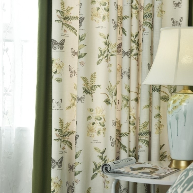 Pastoral small fresh curtain American country bedroom bay window French window custom hemp cotton splicing plant flower fabric LK