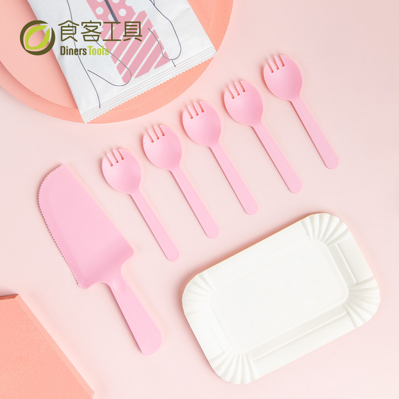 Disposable cake knife and fork plate set birthday knife and fork plate high-grade cake knife and fork plate thickened cake tableware set