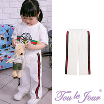 Toullejour girls dress European craze Fan green red webbing warm glutinous spring autumn elastic long pants and pants casual pantypants