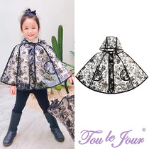 Toullejour girl clothes spring summer and summer European and American fashion transparent BAO WEN small flower printed with cap raincoat cloak cape