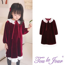 Toullejour girls dress Loretta style gold velvet elegant embroidery lace lace gown dress with small foreign dress
