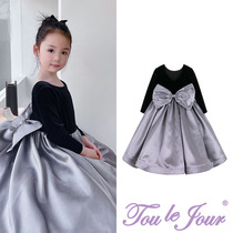 Toullejour Girls Dress Thai Suede Deep V Rear Collar Butterfly Knot Extravagant Air Field Skirt Hem Piano Birthday Gown Dress