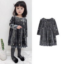 Hot Pins Spring Money Girl Stars Grey Gold Velvet Princess Dresses European and American Dresses Dress Polo Baby Dress