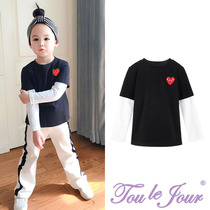 Toullejour male and female children dress Unisex Fashion Street Cool Trends Fake two undershirt T-shirts