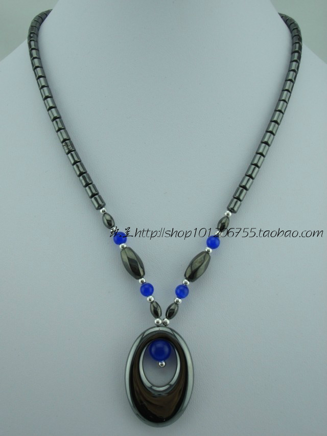 Magnetic black gall jewelry elliptical long ear crash and blue cat eyestone necklace magnetic function care