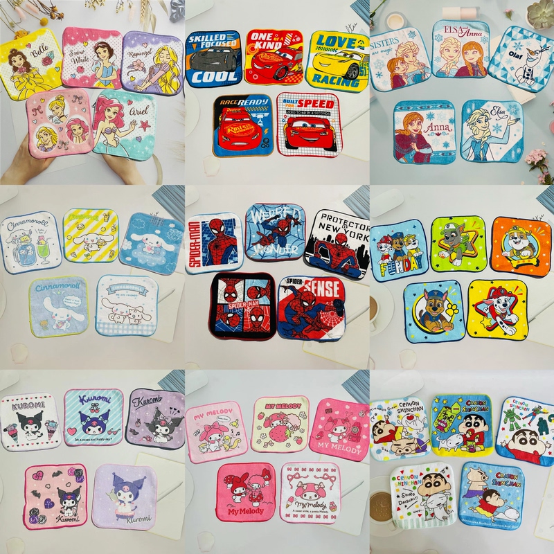 Free Shipping 5-Pack Cartoon Baby Towels for Boys and Girls, Pure Cotton Absorbent Small Square Towels, Kindergarten Drool Towels, Princess Car Design