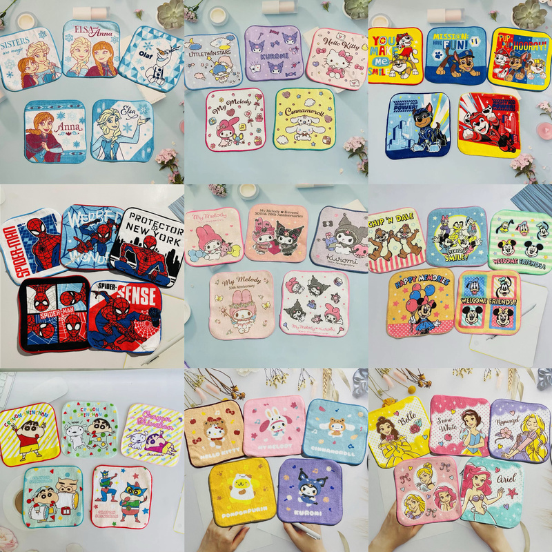  Pack of 5 Cartoon Baby Towels for Boys and Girls, Pure Cotton Absorbent Small Square Towels, Kindergarten Drool Towels, Princess Car