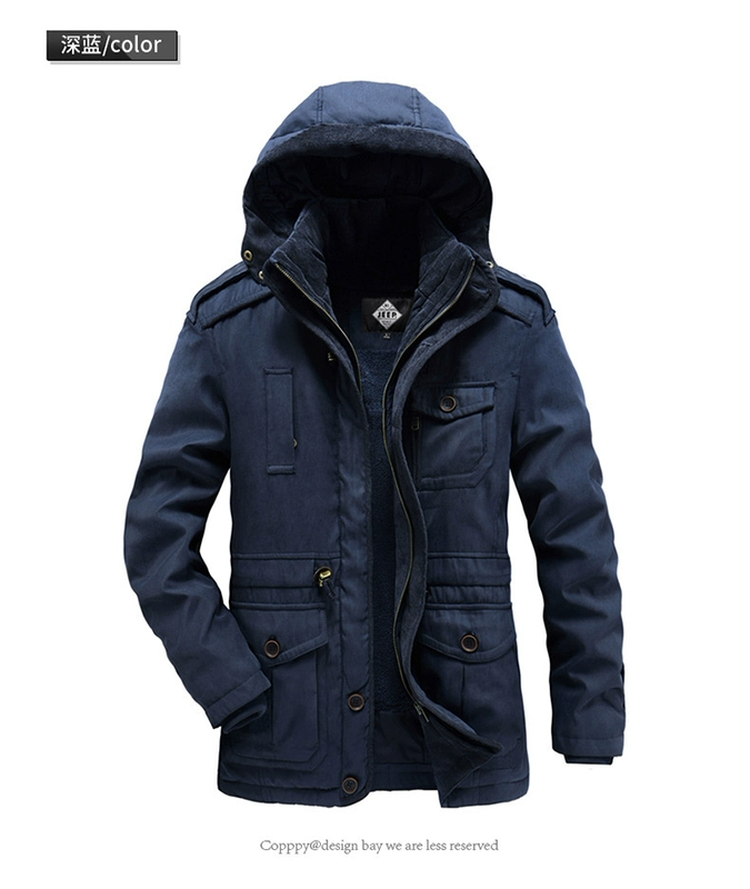 áo khoác nam trung niên Áo khoác cotton JEEP nam áo khoác bên trong có thể tháo rời áo khoác jeep mùa đông hai mảnh cộng với kích thước cộng với nhung dày áo khoác bông rộng áo da nam
