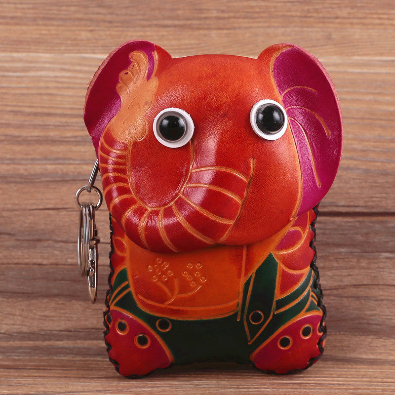 Characteristic handmade leather small elephant coin purse card bag business card bag waist pendant student coin purse girl