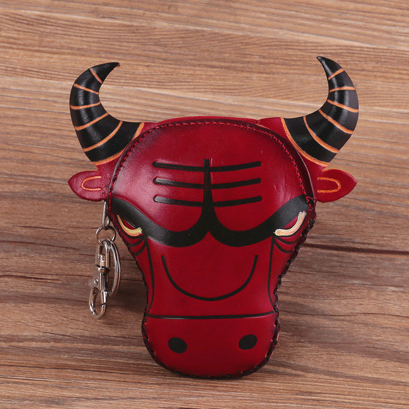 Handmade leather coin purse Ox characteristic waist pendant men's card bag small bag custom boy gift Zodiac Ox
