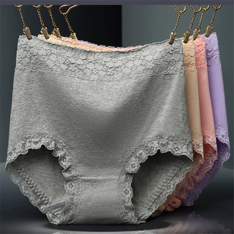 Quần lót nữ vải ren cotton, cạp cao, đũng quần cotton nguyên chất, quần sịp cotton, quần độn mông nữ, nhiều màu - Giống cái