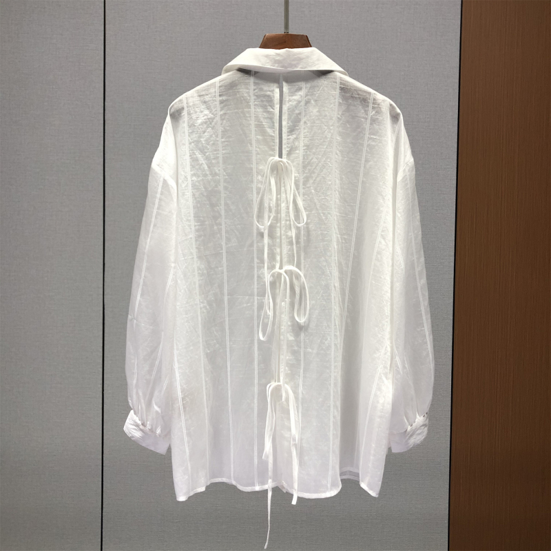 Nanyou High-Quality Goods! Mid-Length Sexy Lace-Up White Shirt for Women, European Style, Spring/Summer New Model, Slightly See-Through Tencel Top 83D10