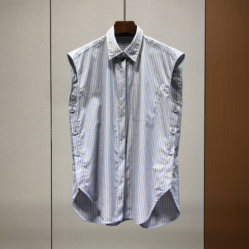 Nanyou High-Quality! Pure Cotton Irregular Sleeveless Shirt for Women, European Style, Summer Slit Mid-Length Sleeveless Top 84D10